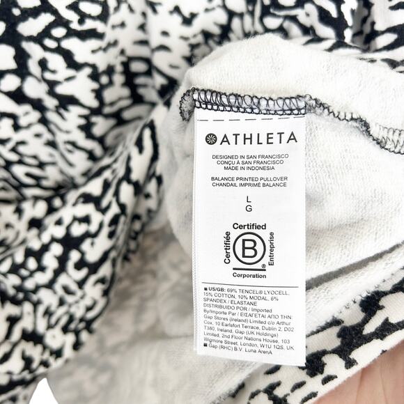 Athleta Black White Printed Balance Pullover Sweater Sz L - Picture 3 of 5